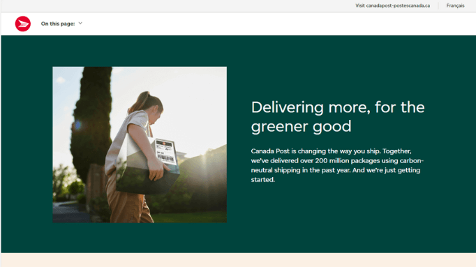 Screenshot of Canada Post Greener Good Marketing Campaign