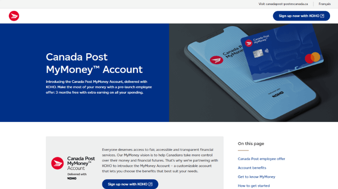 Screenshot of Canada Post MyMoney Marketing Campaign